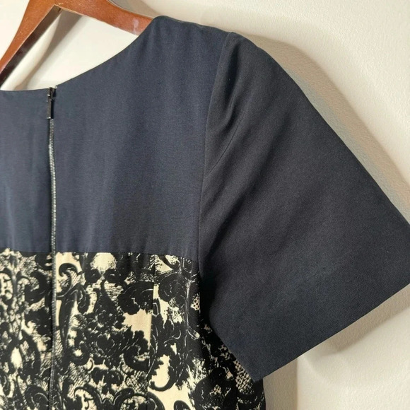 Miss Wu Silk Blend Navy Blue Black Off White Lace Print Short Sleeve Mini Dress - Picture 15 of 15